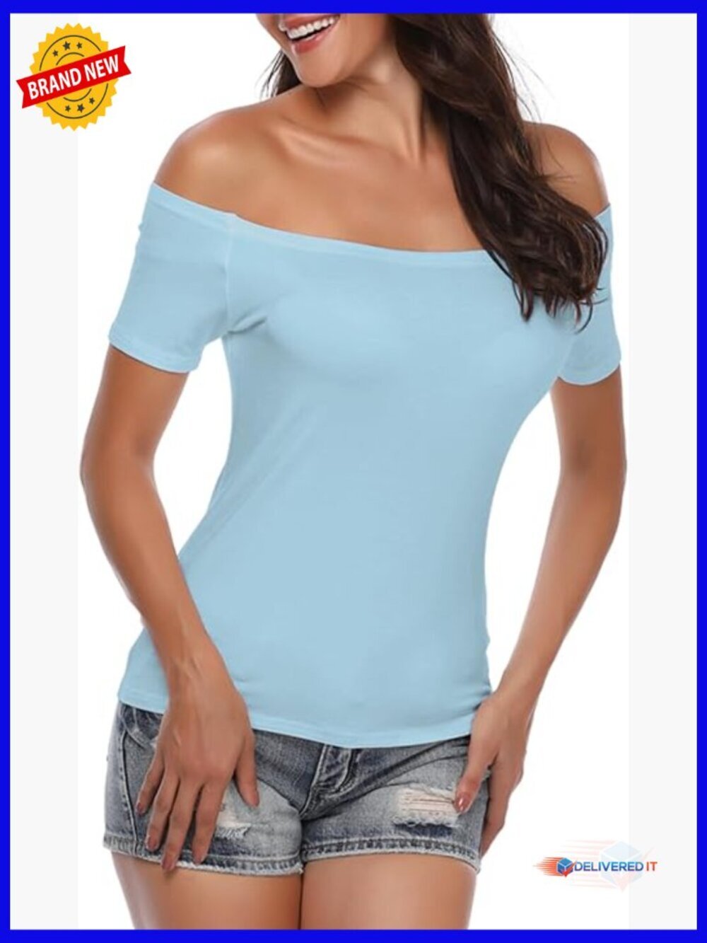 Off Shoulder Slim Fit Tee, Rayon Spandex, Casual Elegant Top